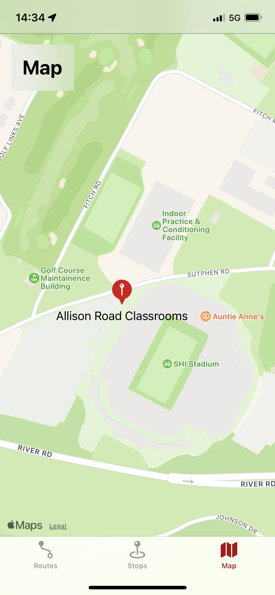 A screenshot of map page. It’s very bare, just a single stop on the map.